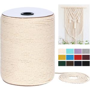Macrame Cord 3mm x 328Yards(984Feet), Natural Cotton Macrame Rope - 3 Strands Twisted Macrame Cotton Cord for Wall Hanging, Plant Hangers, Crafts, Gift Wrapping and Wedding Decorations
