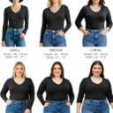 Emmalise Women's Junior and Plus Size Vneck Tshirt Long Sleeves Shirt Tee (Black, M)
