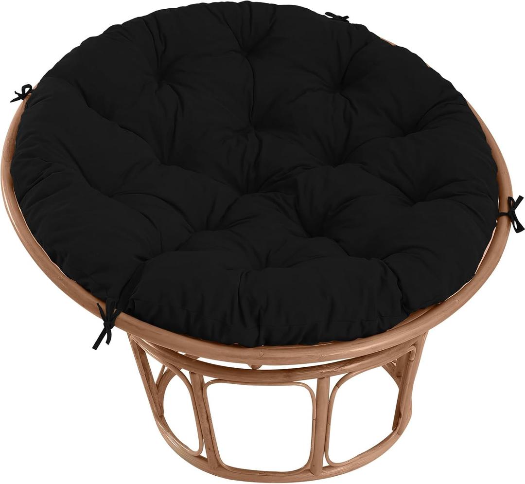 Papasan Chair Cushion Outdoor, Round Papasan Cushion Indoor with Ties, Waterproof Circle Seat Pad for Porch Patio Garden, 45 in Black, Cushion Only
