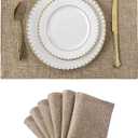 Home Brilliant Fabric Cotton Placemats Set of 6 Heat Resistant Dining Table Place Mats Kitchen Table Mats, Natural Linen