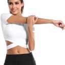 DREAM SLIM Short Sleeve Crop Tops for Women Tummy Cross Fitted Yoga Running Shirts Gym Workout Cropped Tank Tops (White, XS)