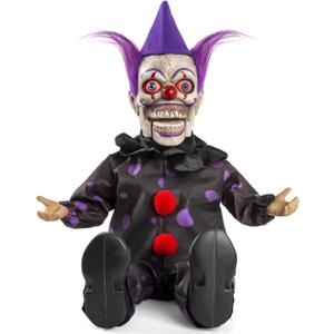 Halloween Animatronics 15" Clown Puppet Doll Animated Decorations with Sound Activated, Creepy Voice, Light Up Eyes, Scary Move, Haunted House Holiday Decor Horror Prop for Indoor, Outdoor, Yard Lawn