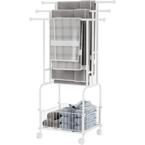 Towel Racks for Bathroom, 42" H 3-Tier Durable White Reinforced Alloy Stand with Wheels and Basket, Free Standing Towel Rack, Multi-Use Blanket Rack for Indoor/Outdoor Bathroom Display