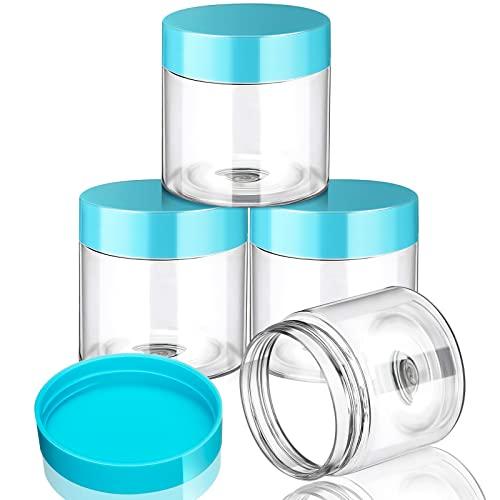Patelai 4 Pieces Round Wide-mouth Leak Proof Plastic Container Jars with Lids for Travel Storage Makeup Beauty Products Face Creams Oils Salves Ointments DIY Making (2 Ounce, Blue)