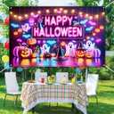 Halloween Banner 71x43 Inch Neon Ghost Pumpkin Backdrop Indoor Outdoor Trick or Treat Party Decoration Wall Hanging Spooky Glow Theme for Fence Room Porch Photo Booth