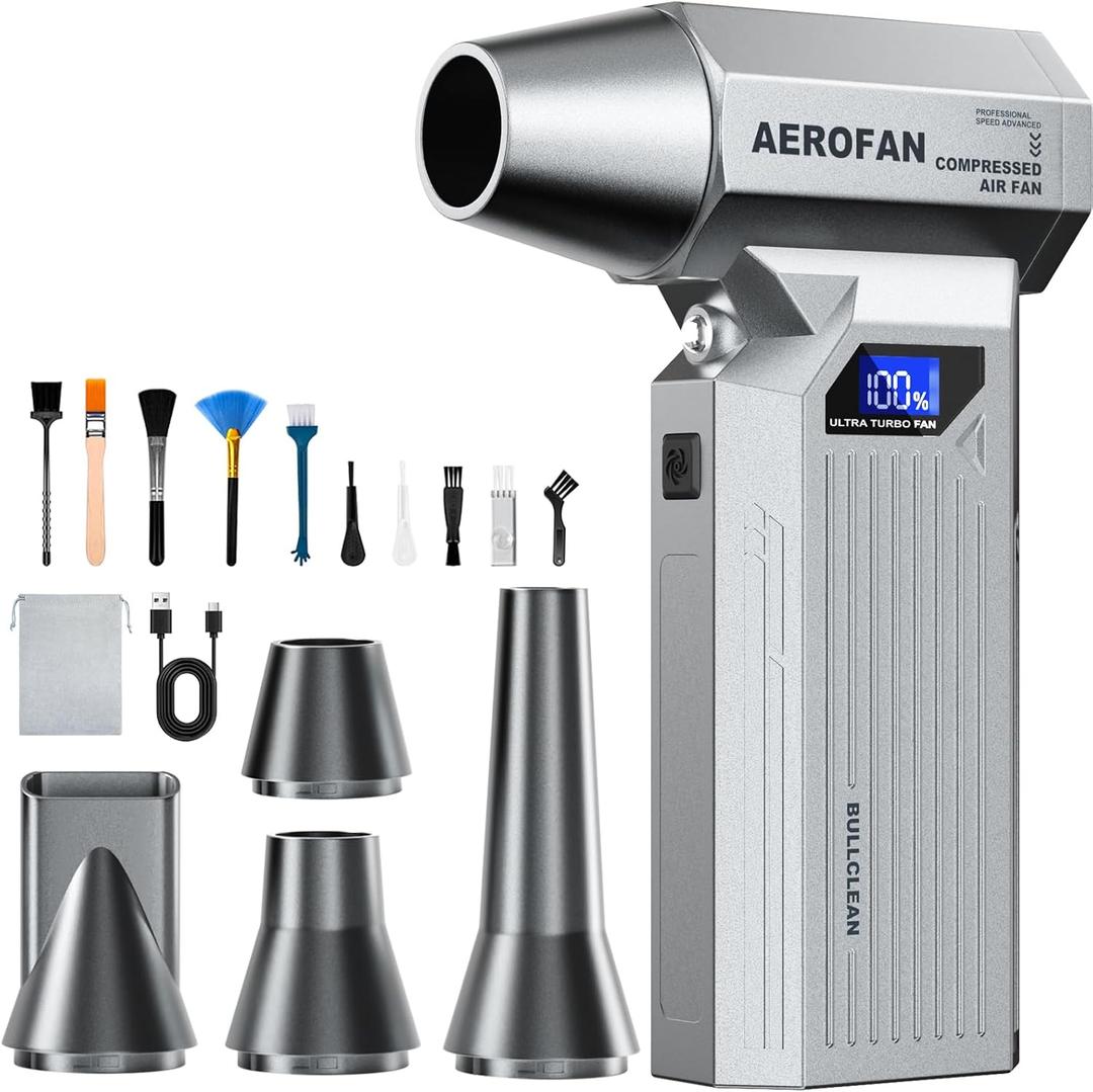 Compressed Air Duster - 160,000RPM Electronic Air Duster with LED Light, 4-Gear Adjustable Mini Turbo Fan Duster, Rechargeable Cordless Air Blower Gun for PC/Keyboard/Car/Home/Outdoor