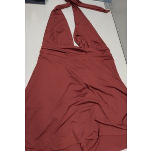 WDIRARA Women's Plus Size Deep V Neck Halter Mini Dress Tie Backless Ruched A Line Dresses 2XL