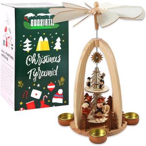14Inch Wooden Christmas Pyramid with 4 Candle Holders-Nativity Scene Set for Christmas Tabletop Decor (ONE)