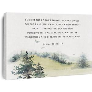 Bible Verse Canvas Print Decor Forget the Former Things Isaiah 43:18-19 Wall Painting Posters Artwork 12X15 Watercolors Home Office Decoration (Framed)