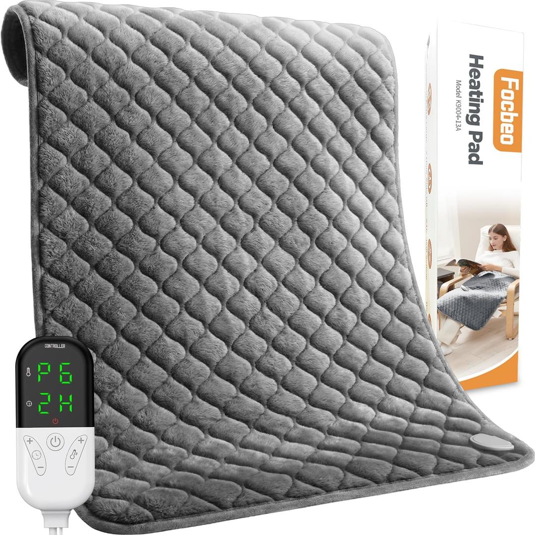 Focbeo King Size Heating Pad for Back 32"x24" Extra Large Heat Pad | FSA Eligible/HSA Electric Heating Pad for Back Pain&Period Cramps 6 Temperature/Auto Shut Off Settings Machine Washable Gray