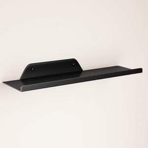 Floating Shelf for Wall, Wall Shelf, Off Center Metal Shelf for Decor, Modern Hanging Shelf for Storage with Lip for Living Room Bedroom Bathroom Kitchen Plants(Black, 16")