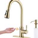 Touchless Faucet with Pull Down Sprayer, Motion Sensor & Soap Dispenser - Single High Arc Pull Out Faucet for Kitchen Sink, RV, Gold