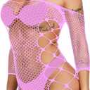 Women Fishnet Lingerie Babydoll Halter Stretch Chemise Bodysuit One Size Mini Dress