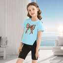 Girls Butterfly Graphic T Shirt Cute Short Sleeve Tees Summer Tops Crewneck Side Slit Shirt 5-14 Years (11-12 Years, Blue)