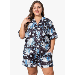 Vozanet Women's Pajamas Set Button Down Short Sleeve with Shorts 2pcs Lounge Sets Lovely Print , size 4 XL