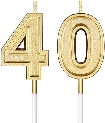 Frienda Birthday Candles Cake Numeral Candles Happy Birthday Cake Topper Decoration for Wedding Anniversary Celebration Supplies(Gold,40th)