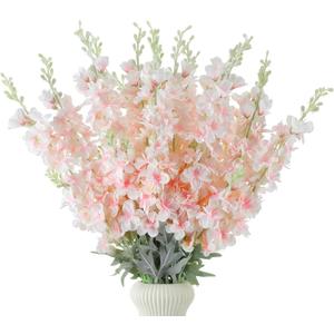 Thiccywoov 24 Pcs Delphinium Artificial Flower 35.4'' Long Larkspur Stem Silk Fake Faux Flowers Bulk for Tall Vase Floral Arrangements Home Centerpiece Table Wedding Decor (Pink)
