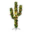 Goplus 5 ft Pre-Lit Artificial Cactus Christmas Tree, Xmas PVC Tree with 90 LED Lights and Ball Ornaments, Seasonal Holiday Decoration Tree for