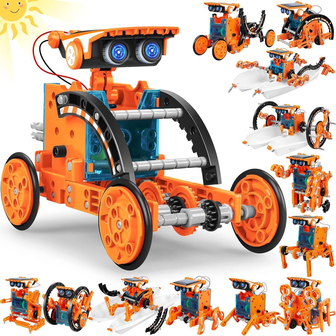 STEM 13-in-1 Education Solar Robot Toys for Age 8-12, DIY Building Science Experiment Robots Kit Birthday Gifts for 8 9 10 11 12 Years Old Boys Girls Kids Teens, Solar Powered by The Sun (Orange)