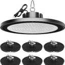 Upgrade 350w Led Shop Lights, 6 Pack Super Bright 52500lm 5000k UFO Led High Bay Light, High Bay Led Shop Lights with Us Plug 5' Cable for Garage Workshop Factory Barn Gym Warehouse