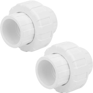 2Pcs 1-1/4" PVC Union Coupling Pipe Fitting (Socket x Socket) 1.25Inch PVC Slip Union PVC Adapter Coupling Schedule 40, EPDM O-Ring, White