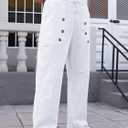 Mens Linen Pants Casual Summer Vacation Baggy Beach Pants Buttoned Elastic Waist Drawstring Yoga Trousers with Pockets (White, XXL)