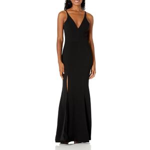 Iris Spaghetti Strap Plunging Long Dress (Medium, Black 17)
