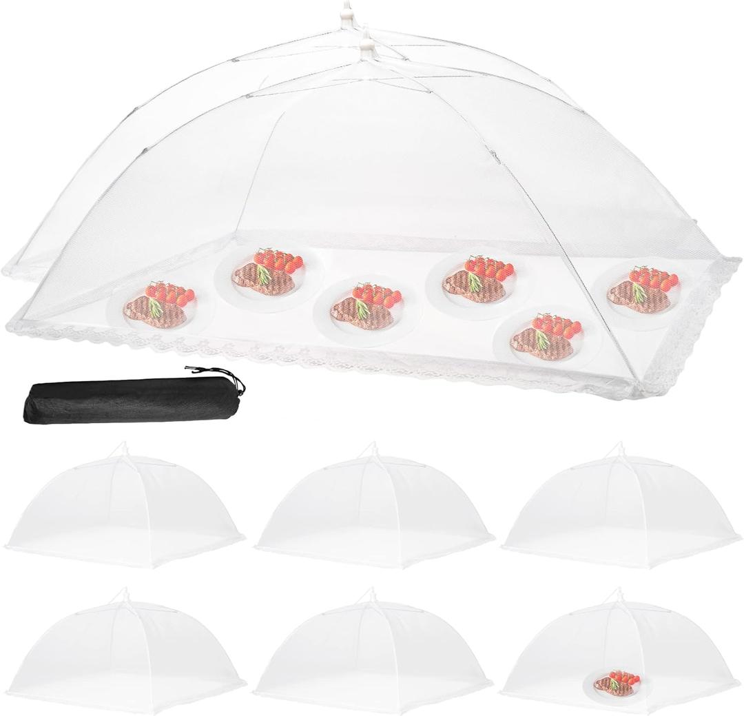 Food Cover Food Tent Set, 2 Extra Large 40"X24" and 6 Standard 17"X17" Mesh Food Covers for Outside, 8 Pack Collapsible, Reusable Pop-Up Umbrella Food Nets for Picnics, Outdoor Camping, Parties, BBQ (White)