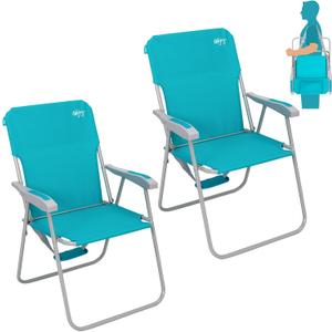 #WEJOY Folding Beach Chair for Adults, Lightweight Beach Chair with Shoulder Straps, High Back Camping Chairs with Hard Armrest, Supports 300lbs for Outdoor Lawn Concert