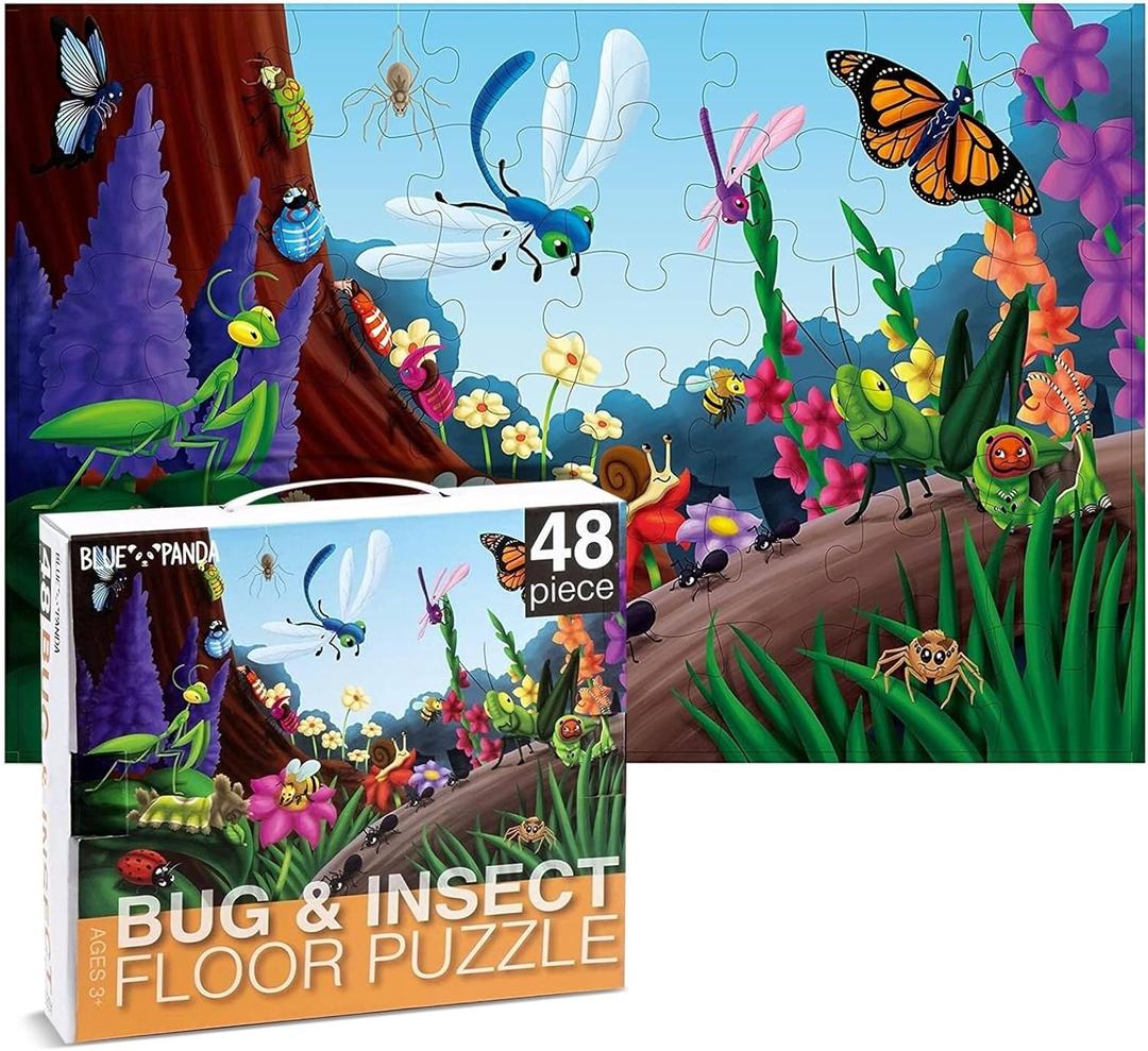 48 Piece Jumbo Floor Puzzle for Kids Ages 3-5 and 4-8, 2x3 Feet Giant Jigsaw Puzzles for Toddler Preschool Learning, Bugs & Insects