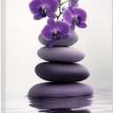 ZXHYWYM Zen Wall Art Stones Picture Orchid Canvas Painting Purple Zen Water Prints Spa Bathroom Decor Meditation Yoga Room Office Home Framed (24" x 36")