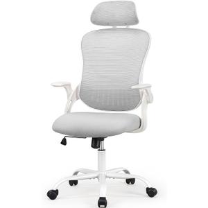 Office Chair with Adjustable Headrest, Desk Chair with Wheels for Home Office, Bedroom, Gaming, Grey