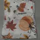 2 x Thanksgiving Waterproof Tablecloth  Fall Harvest Pumpkins, Maple Leaves & Berries Print  Autumn Rectangle Table Cover for Dining or Party, White, 60" Round