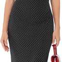 CIDER Polka Dot Bodycon Cocktail Dresses Sleeveless V Neck Midi Dress (Large, Black)