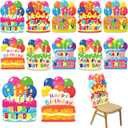 Newwiee 12 Pcs Birthday Chair Cover for Kids 26 x 20 Inch Colorful Classroom Birthday Chair Cover Decorations, Cake-Shaped Chair Cover for Office for Home Party School, 6 Styles