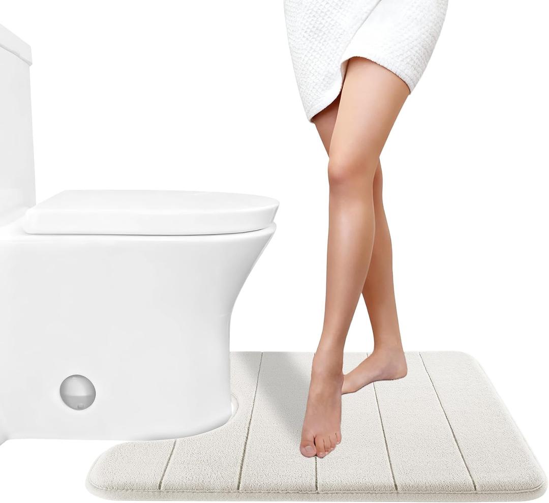 Yimobra Memory Foam Toilet Bath Mat U-Shaped, Commode Contour Rug, Soft and Comfortable, Super Water Absorbent, Non-Slip, Thick, Machine Wash Bathroom Commode Contour Rug, 24 X 20 Inches, Cream