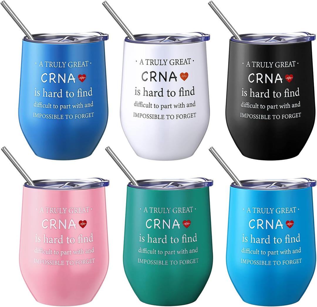 Sieral 6 Pcs CRNA Nurse Appreciation Gifts 12oz Anesthesia Stainless Steel Tumbler with Lid Thank You Coffee Mugs Bulk CRNA Thank You Gift for Anaesthetists Nurse Doctor Retirement Gifts