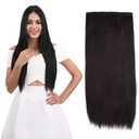 REECHO 24" Straight Clips in hair extensions Clips on HE008 Hairpieces Synthetic Hair Extensions for Women 5 Clips per Piece - Black Brown