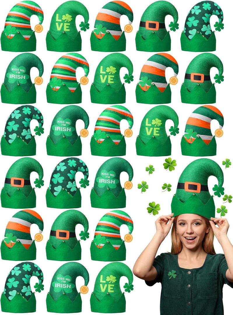 24 Pcs St. Patrick's Day Hat Bulk Felt Leprechaun Shamrock Cap Irish Top Hats for Adult Men Women Parades Event Dress-up Cosplay