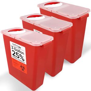 Large Sharps Container for Home Use and Professional 3 Gallon (3-Pack) with Rotating lid, Biohazard Needle and Syringe Disposal, CDC Certified
