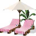 Fumete 2 Pack Lounge Chair Covers 30 x 85 Inch Pool Chaise Lounge Towels Microfiber Beach Chair Towel Portable Striped Outdoor Patio Furniture Cover for Sunbathing Picnic Spa(Pink)