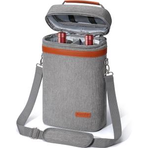 2 Bottle Wine Bag Wine Cooler Carrier Wine Gift Tote Bag, Leakproof & Insulated Bottle Bags for Travel, BYOB, Beach, Dinner, Party, Christmas Gifts for Wines Lovers Women Men - Gray