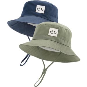 FURTALK Baby Sun Hat Smile Face Toddler Boys Girls Bucket Hat 0-5 Years Kids UPF 50+ Sun Protection Summer Hats (6-24 Months, Army Green+Navy)