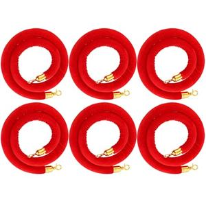 Woanger 6 Pack Velvet Stanchion Rope, 5 Feet Crowd Control Stanchion Ropes Safety Barrier with Gold Plated Hook for Carpet Events Movie Theaters Grand Openings Hotels Party (Red)