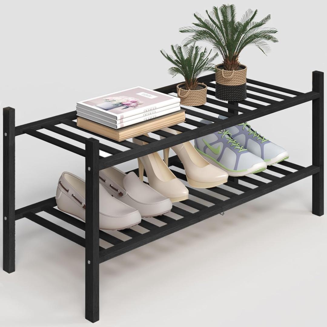 Z&L HOUSE 2-Tier Shoe Rack for Closet, Stackable Shoes Rack Organizer Free Standing Shoe Shelf for Entryway and Closet Hallway, Multifunctional Bamboo Rack in Different Combinations (2-Tier)