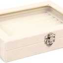 Fashion Portable Velvet Jewelry Ring Box Jewelry Display Organizer Box Tray Holder Earring Jewelry Storage Case Showcase (Beige)