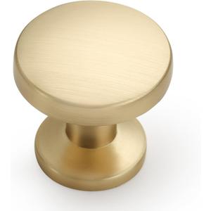 Amerdeco 10 Pack Brushed Brass Cabinet Knobs Single Hole Cabinet Pulls Round Kitchen Cabinet Knobs Drawer Knobs Dresser Knobs and Pulls for Bathroom Cabinets ZH0051