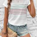 LilyCoco Womens Striped Shirt Short Batwing Sleeve Tops Crew Neck Casual Loose Fit Tee White X-Large (White, XL)