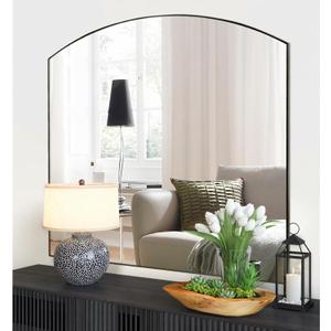 Matte Black Arched Window Mirror, 36" Metal Frame Decorative Wall Mirror, Windowpine Mirrors for Living Room, Bedroom, Entryway