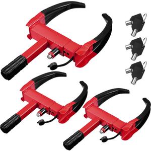 3 Pcs Wheel Lock for Cars, Heavy Duty Trailer Wheel Lock Universal Security Anti Theft Tire Clamp for Vehicles Boot Camper SUV ATV Boat Motorcycle Deterrent(Red, Black)